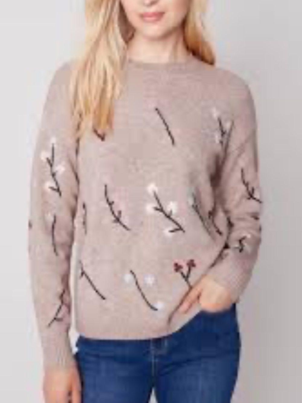 Charlie B Floral Print Embroidered Sweater XL